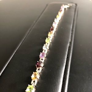 Rainbow Gemstone Sterling Silver Tennis Bracelet